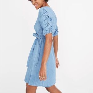 Madewell Denim Shirred-Sleeve Wrap Dress